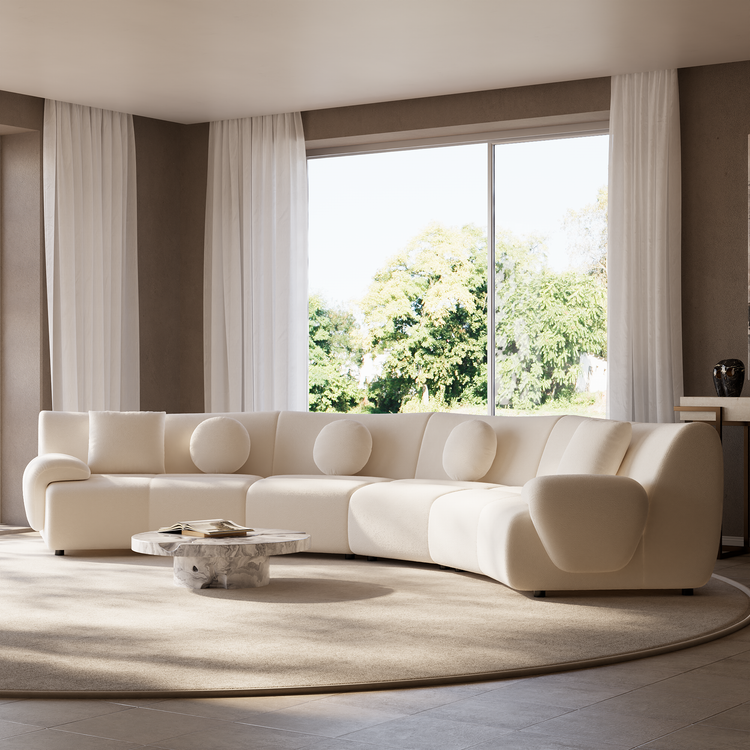 [Pre-Sale] Bamboo-Segment Design Curved Sofa, 196" 4-Piece Modular Chenille Sectional, Cream