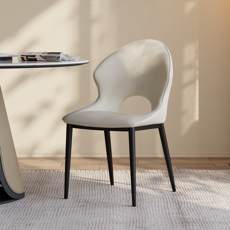 2 Pack Modern Cream PU Leather Dining Chairs with Crescent Cutout Backrest