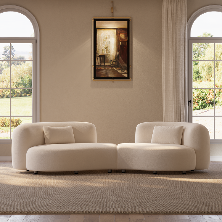 [Pre-Sale]  Space Capsule Curved Sofa, Modern 2-Seater Chenille Loveseat with High-Resilience Foam,Cream