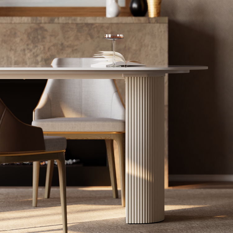 [Pre-Sale] 71" Luxury Snow Mountain Sintered Stone Dining Table, Fluted Pedestal Table for 6-8