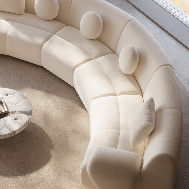 [Pre-Sale] Bamboo-Segment Design Curved Sofa, 196" 4-Piece Modular Chenille Sectional, Cream