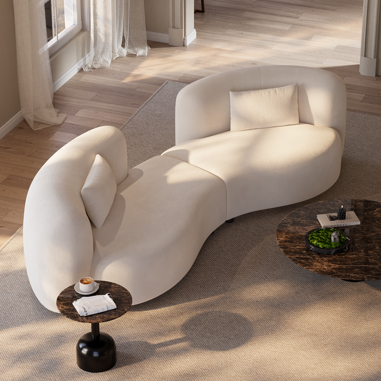 [Pre-Sale]  Space Capsule Curved Sofa, Modern 2-Seater Chenille Loveseat with High-Resilience Foam,Cream