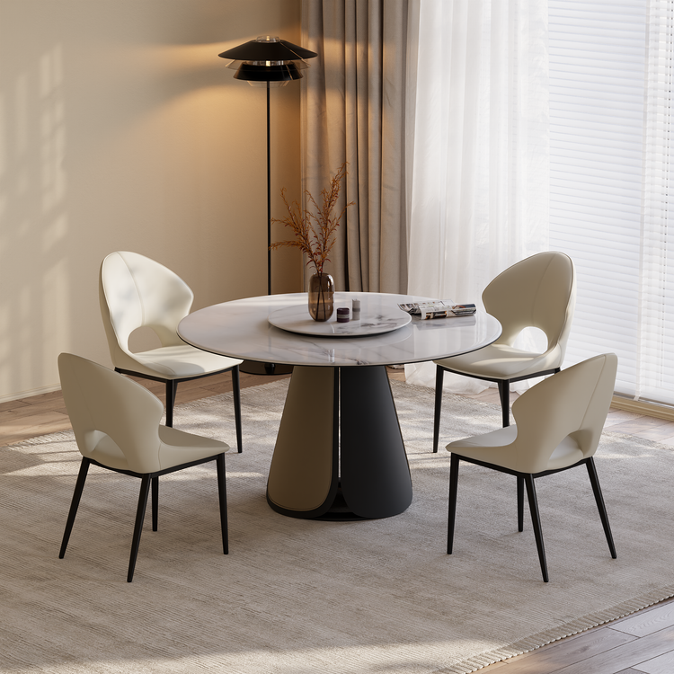 2 Pack Modern Cream PU Leather Dining Chairs with Crescent Cutout Backrest