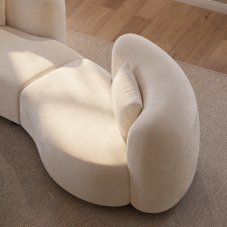 [Pre-Sale]  Space Capsule Curved Sofa, Modern 2-Seater Chenille Loveseat with High-Resilience Foam,Cream