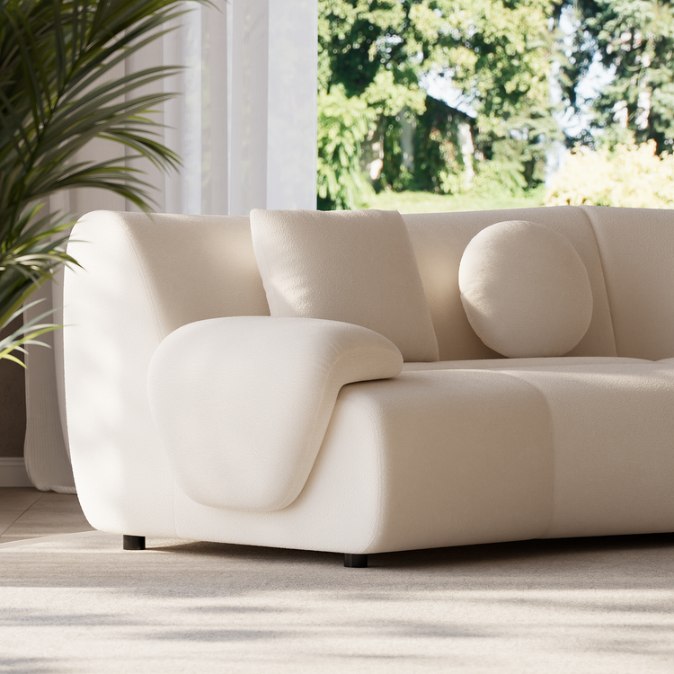 [Pre-Sale] Bamboo-Segment Design Curved Sofa, 196" 4-Piece Modular Chenille Sectional, Cream