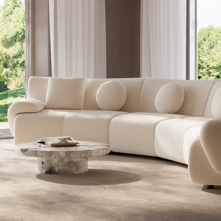 [Pre-Sale] Bamboo-Segment Design Curved Sofa, 196" 4-Piece Modular Chenille Sectional, Cream