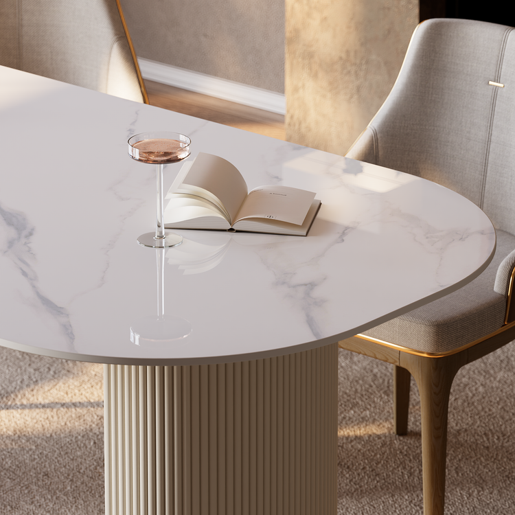 [Pre-Sale] 71" Luxury Snow Mountain Sintered Stone Dining Table, Fluted Pedestal Table for 6-8