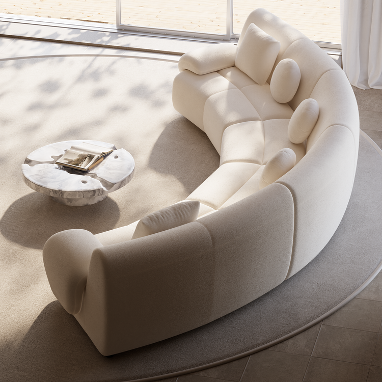 [Pre-Sale] Bamboo-Segment Design Curved Sofa, 196" 4-Piece Modular Chenille Sectional, Cream