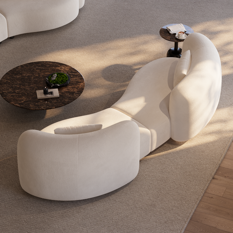 [Pre-Sale]  Space Capsule Curved Sofa, Modern 2-Seater Chenille Loveseat with High-Resilience Foam,Cream