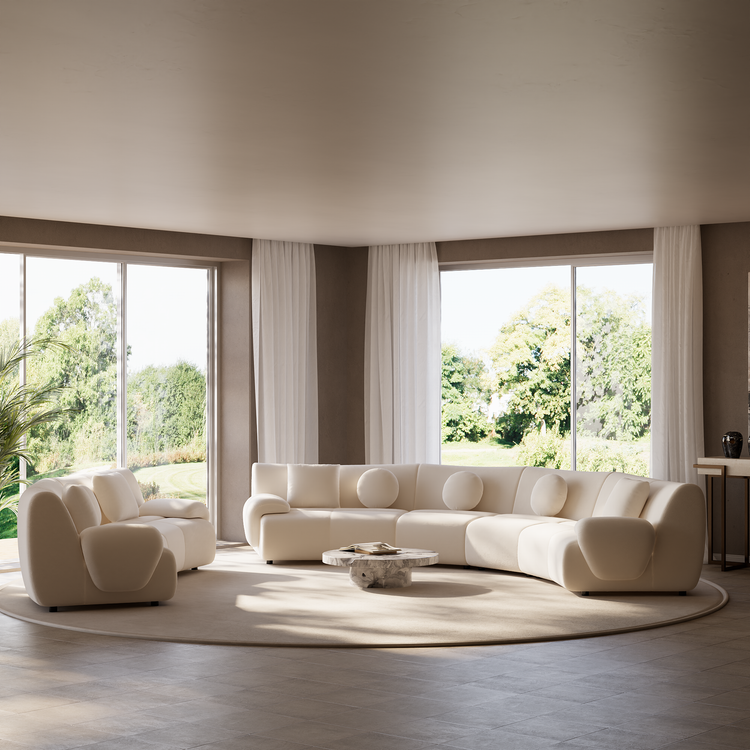 [Pre-Sale] Bamboo-Segment Design Curved Sofa, 196" 4-Piece Modular Chenille Sectional, Cream