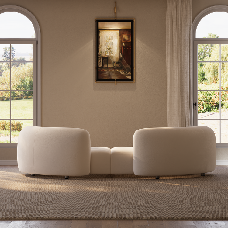 [Pre-Sale]  Space Capsule Curved Sofa, Modern 2-Seater Chenille Loveseat with High-Resilience Foam,Cream
