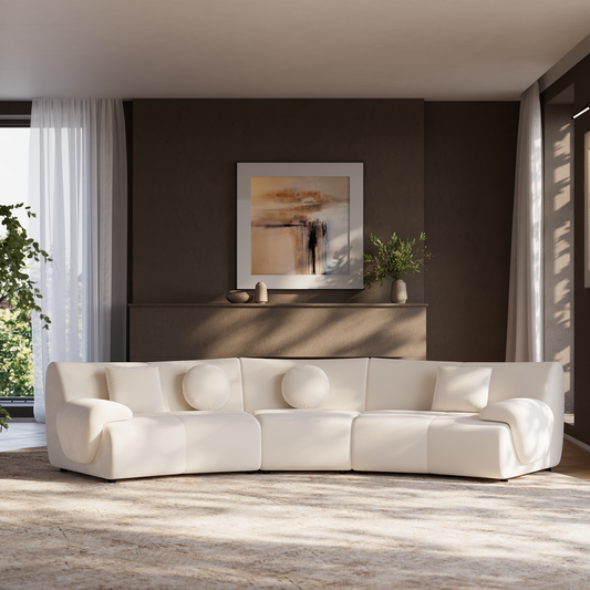 [Pre-Sale] Bamboo-Segment Design Curved Sofa, 152.7" 3-Piece Modular Chenille Sectional, Cream