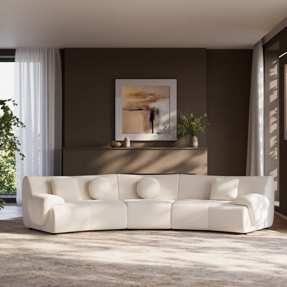 [Pre-Sale] Bamboo-Segment Design Curved Sofa, 152.7" 3-Piece Modular Chenille Sectional, Cream