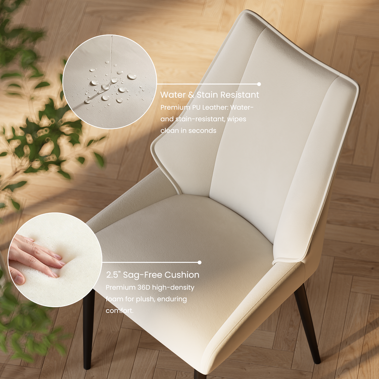 [Pre-Sale] 2 Pack Modern Cream Faux Leather Dining Chairs, Winged High Back & Thick Cushion Pads