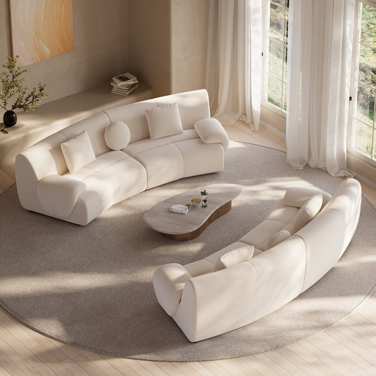 [Pre-Sale] Bamboo-Segment Design Curved Sofa, 109.4" Loveseat Modular Chenille Sectional, Cream
