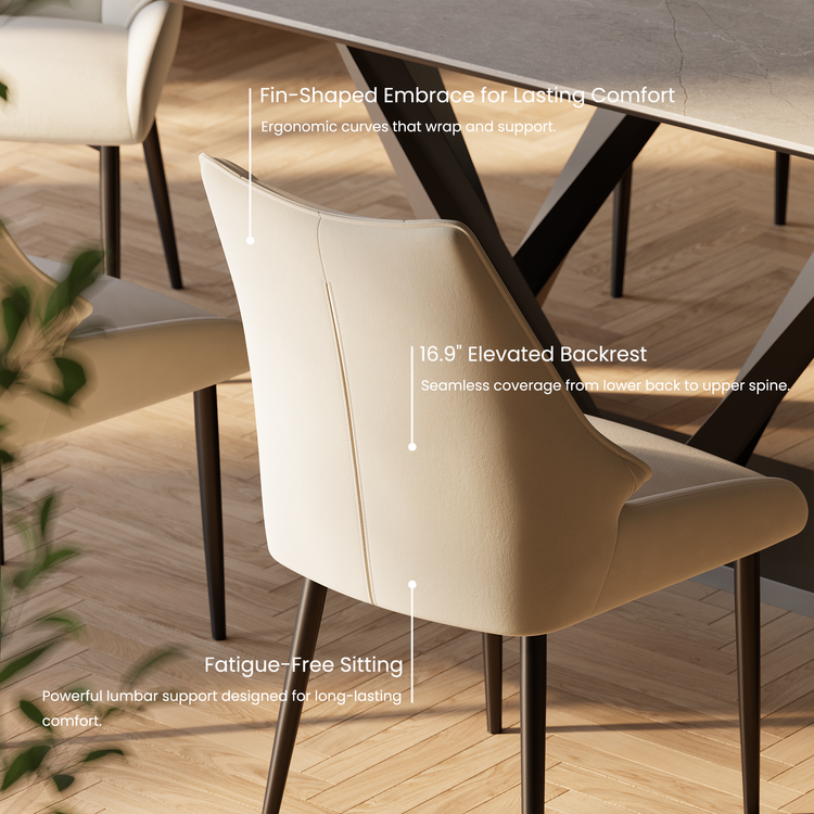 [Pre-Sale] 2 Pack Modern Cream Faux Leather Dining Chairs, Winged High Back & Thick Cushion Pads