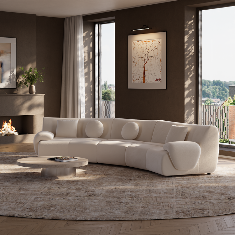 [Pre-Sale] Bamboo-Segment Design Curved Sofa, 152.7" 3-Piece Modular Chenille Sectional, Cream
