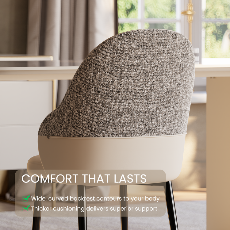 2 Pack Minimalist Cream PU Leather & Chenille Mixed Dining Chairs with Tall Back & Pencil Legs
