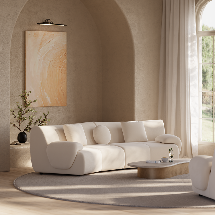 [Pre-Sale] Bamboo-Segment Design Curved Sofa, 109.4" Loveseat Modular Chenille Sectional, Cream