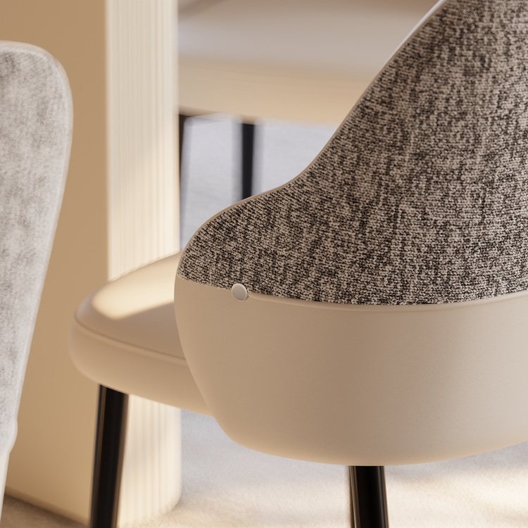 2 Pack Minimalist Cream PU Leather & Chenille Mixed Dining Chairs with Tall Back & Pencil Legs