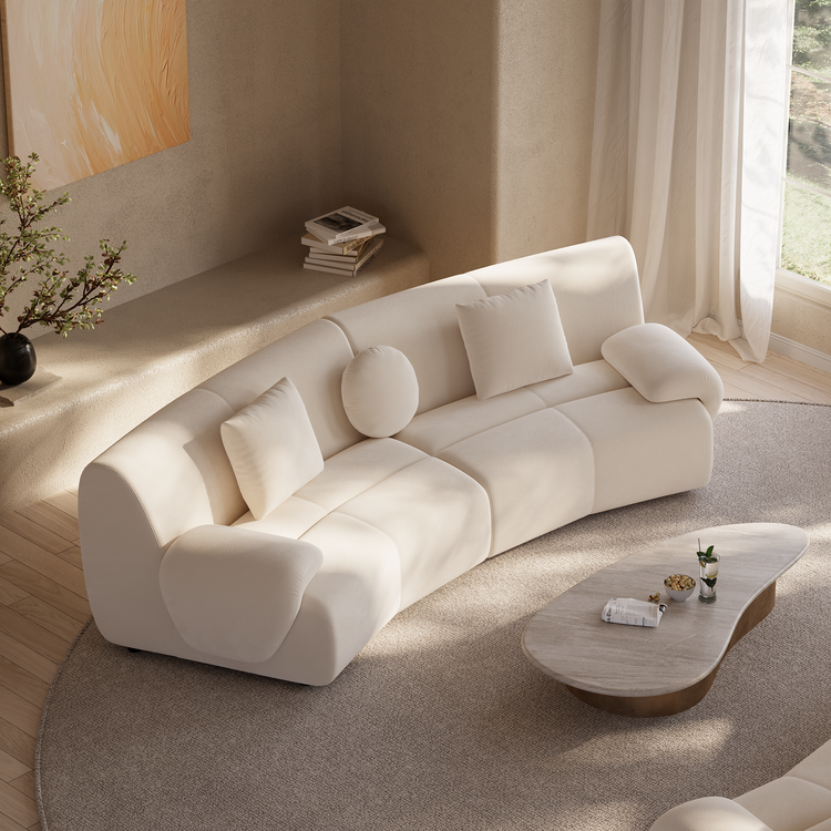 [Pre-Sale] Bamboo-Segment Design Curved Sofa, 109.4" Loveseat Modular Chenille Sectional, Cream