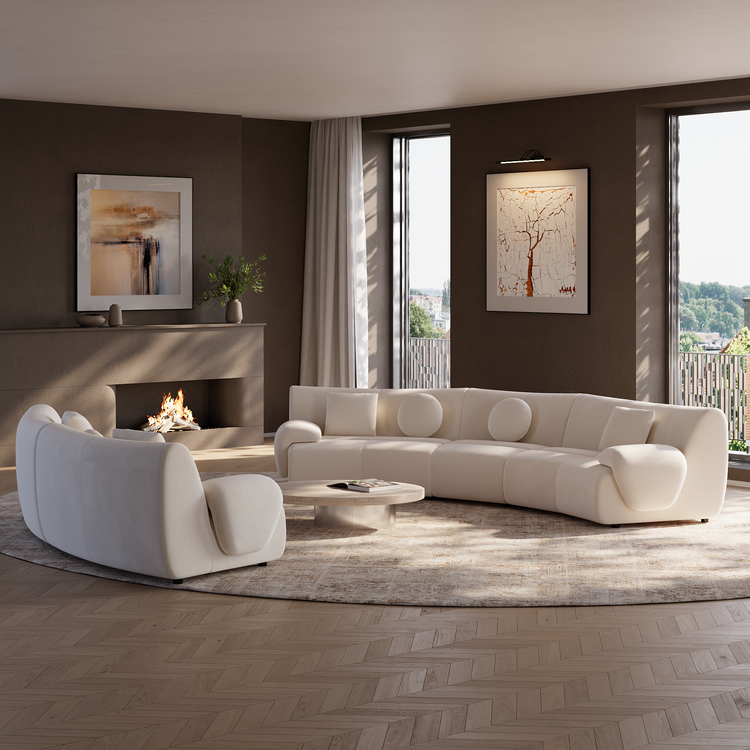 [Pre-Sale] Bamboo-Segment Design Curved Sofa, 152.7" 3-Piece Modular Chenille Sectional, Cream