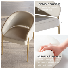Cream upholstered armchair with close-ups of its seat cushion and padding.