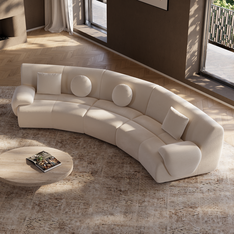 [Pre-Sale] Bamboo-Segment Design Curved Sofa, 152.7" 3-Piece Modular Chenille Sectional, Cream