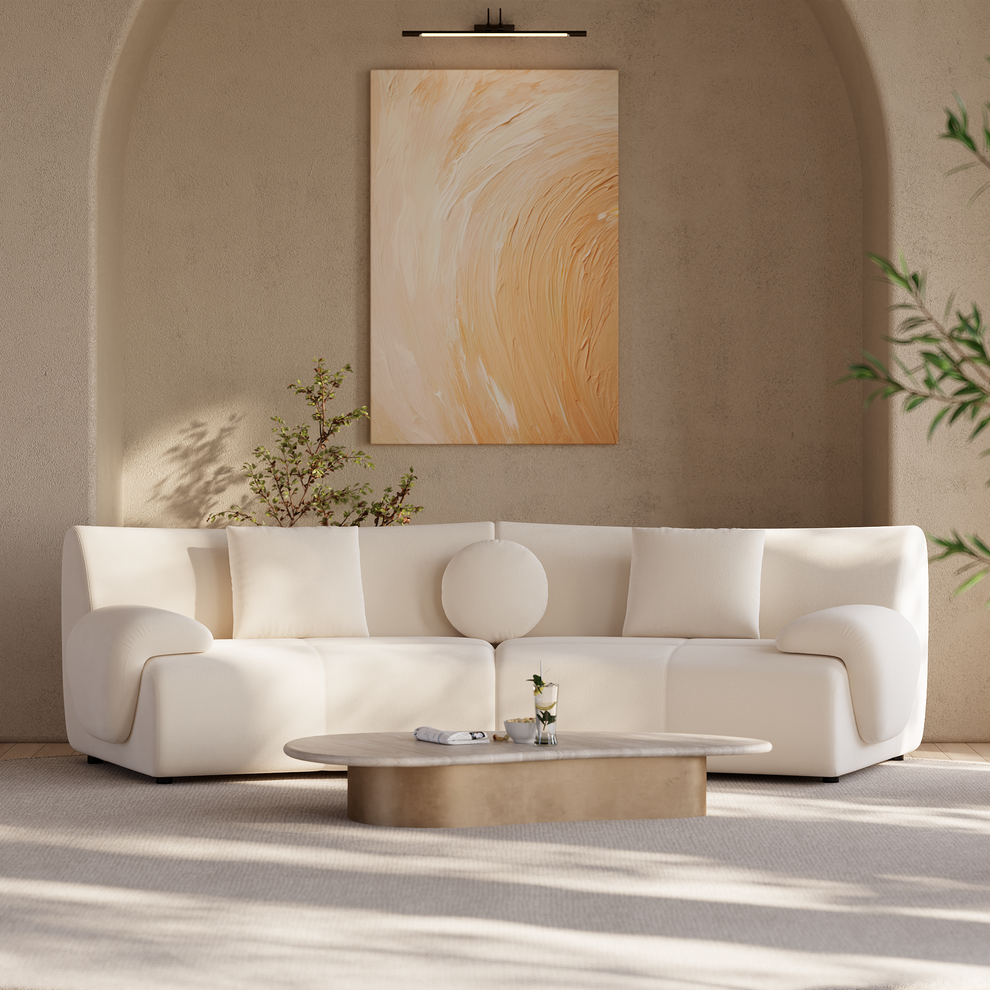 [Pre-Sale] Bamboo-Segment Design Curved Sofa, 109.4" Loveseat Modular Chenille Sectional, Cream