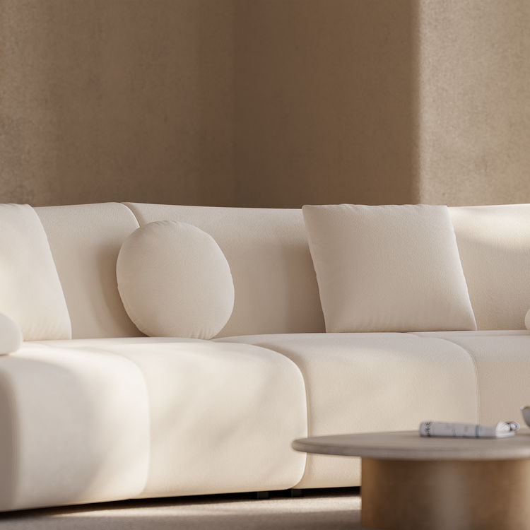[Pre-Sale] Bamboo-Segment Design Curved Sofa, 109.4" Loveseat Modular Chenille Sectional, Cream
