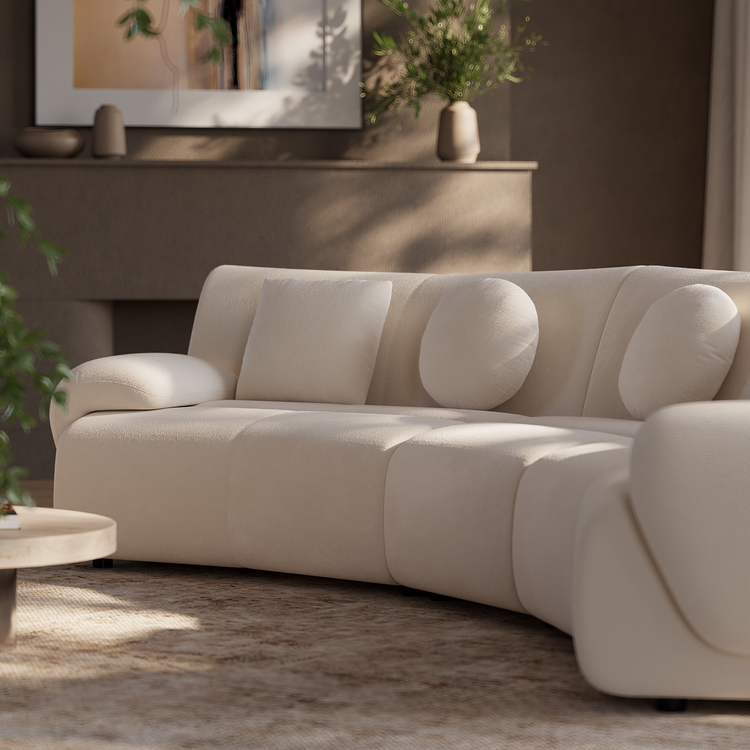 [Pre-Sale] Bamboo-Segment Design Curved Sofa, 152.7" 3-Piece Modular Chenille Sectional, Cream
