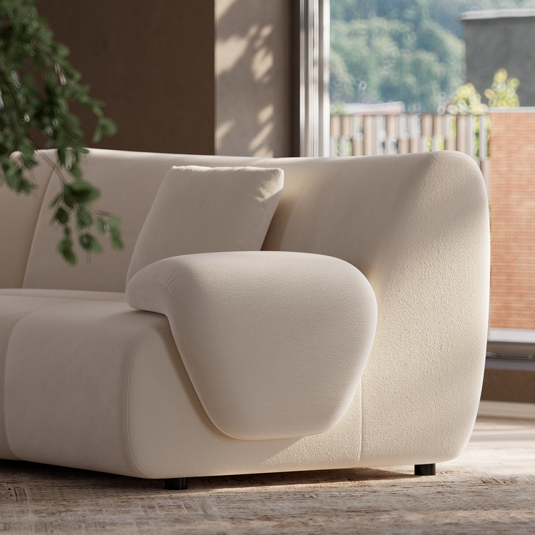 [Pre-Sale] Bamboo-Segment Design Curved Sofa, 152.7" 3-Piece Modular Chenille Sectional, Cream
