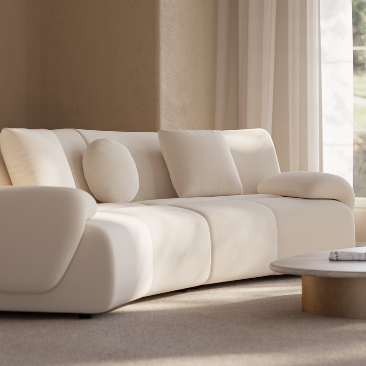 [Pre-Sale] Bamboo-Segment Design Curved Sofa, 109.4" Loveseat Modular Chenille Sectional, Cream