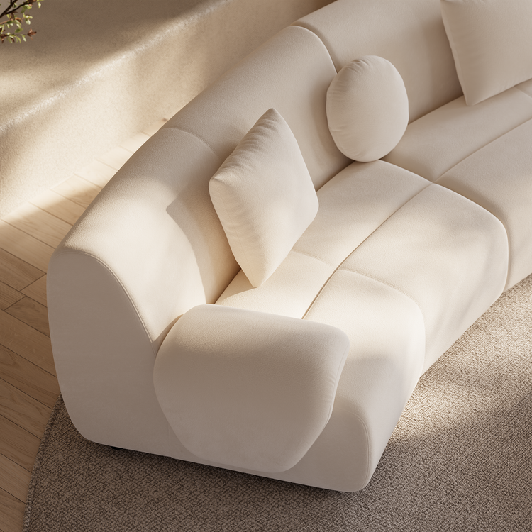 [Pre-Sale] Bamboo-Segment Design Curved Sofa, 109.4" Loveseat Modular Chenille Sectional, Cream