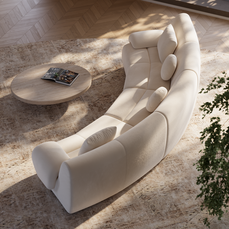 [Pre-Sale] Bamboo-Segment Design Curved Sofa, 152.7" 3-Piece Modular Chenille Sectional, Cream