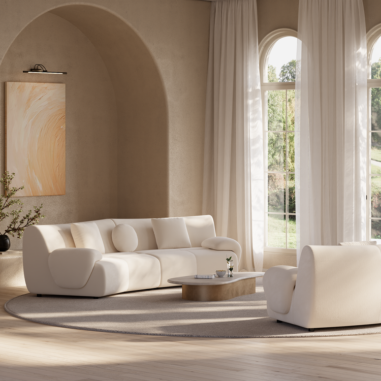 [Pre-Sale] Bamboo-Segment Design Curved Sofa, 109.4" Loveseat Modular Chenille Sectional, Cream