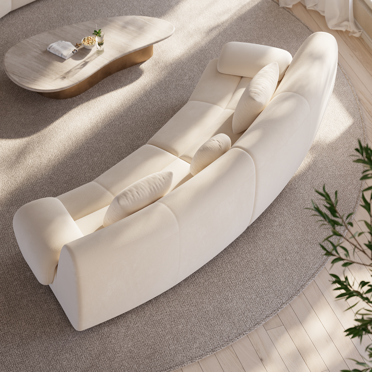 [Pre-Sale] Bamboo-Segment Design Curved Sofa, 109.4" Loveseat Modular Chenille Sectional, Cream