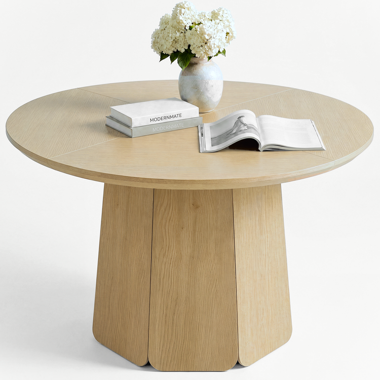Arlo 43" Round Dining Table for 4 with Wooden Pedestal Base