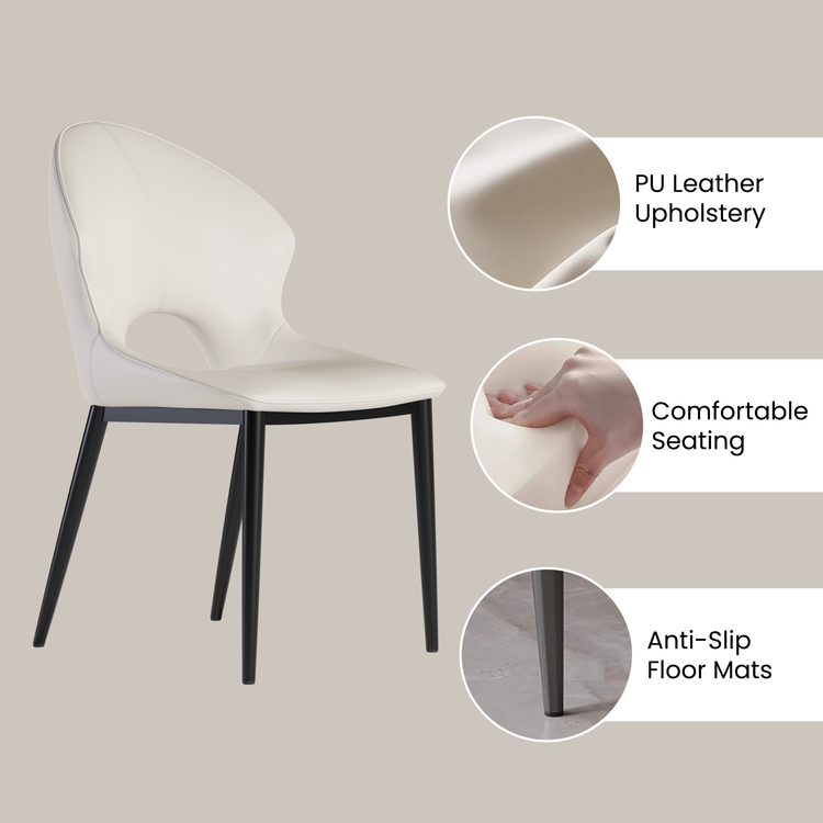 2 Pack Modern Cream PU Leather Dining Chairs with Crescent Cutout Backrest