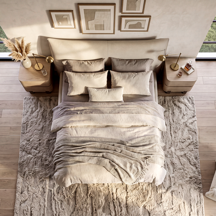 Beige Channel Tufted Upholstered Bed, Queen, Faux Leather Headboard