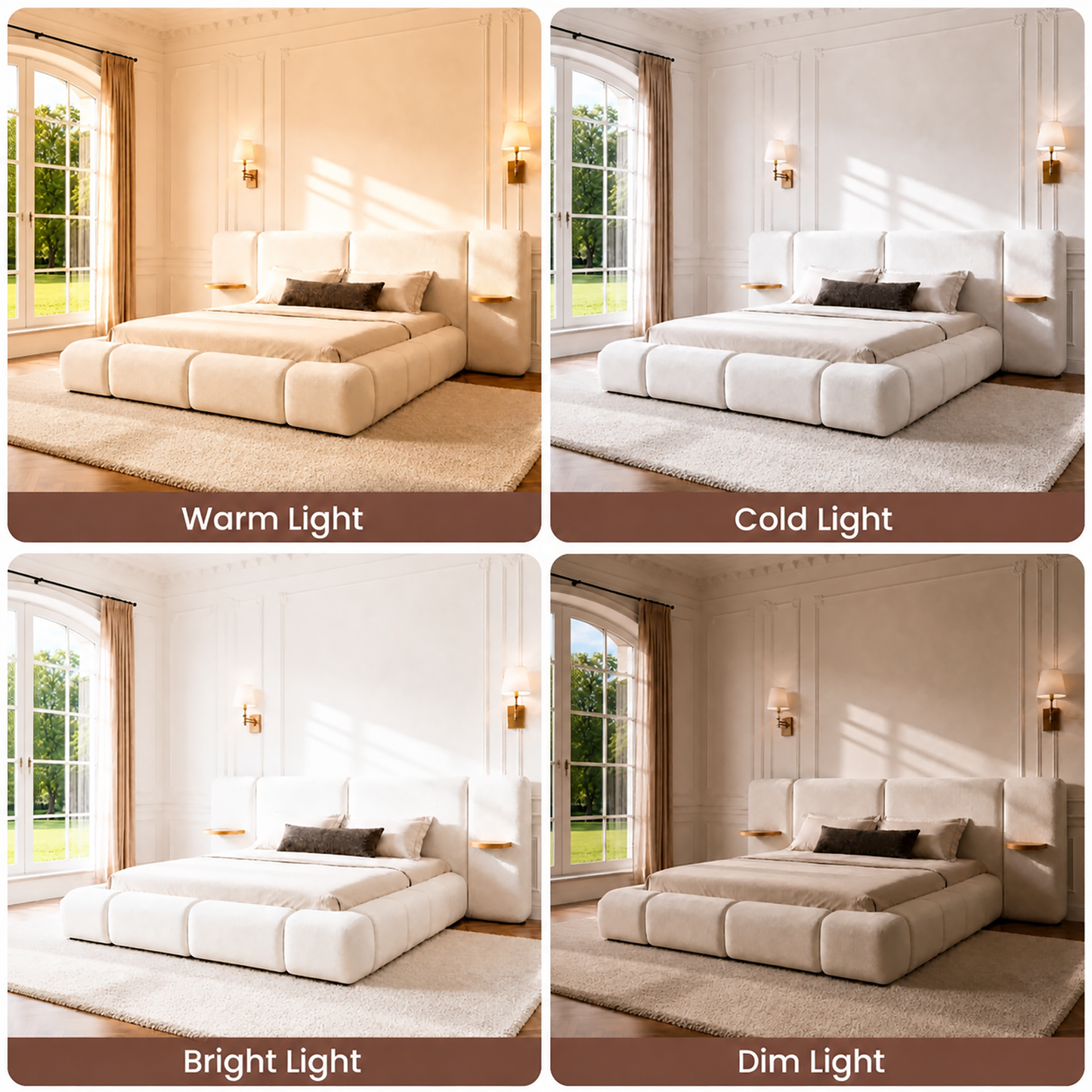 Cloud Cream King Lift-Up Storage Bed Frame with Built-in Nightstands