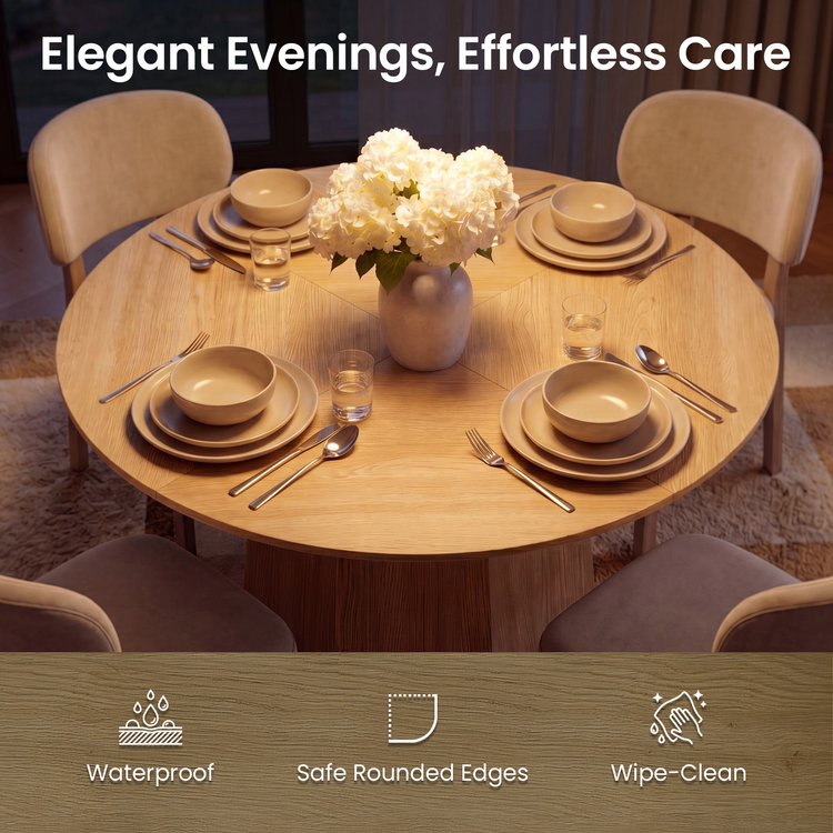 Arlo 43" Round Dining Table for 4 with Wooden Pedestal Base