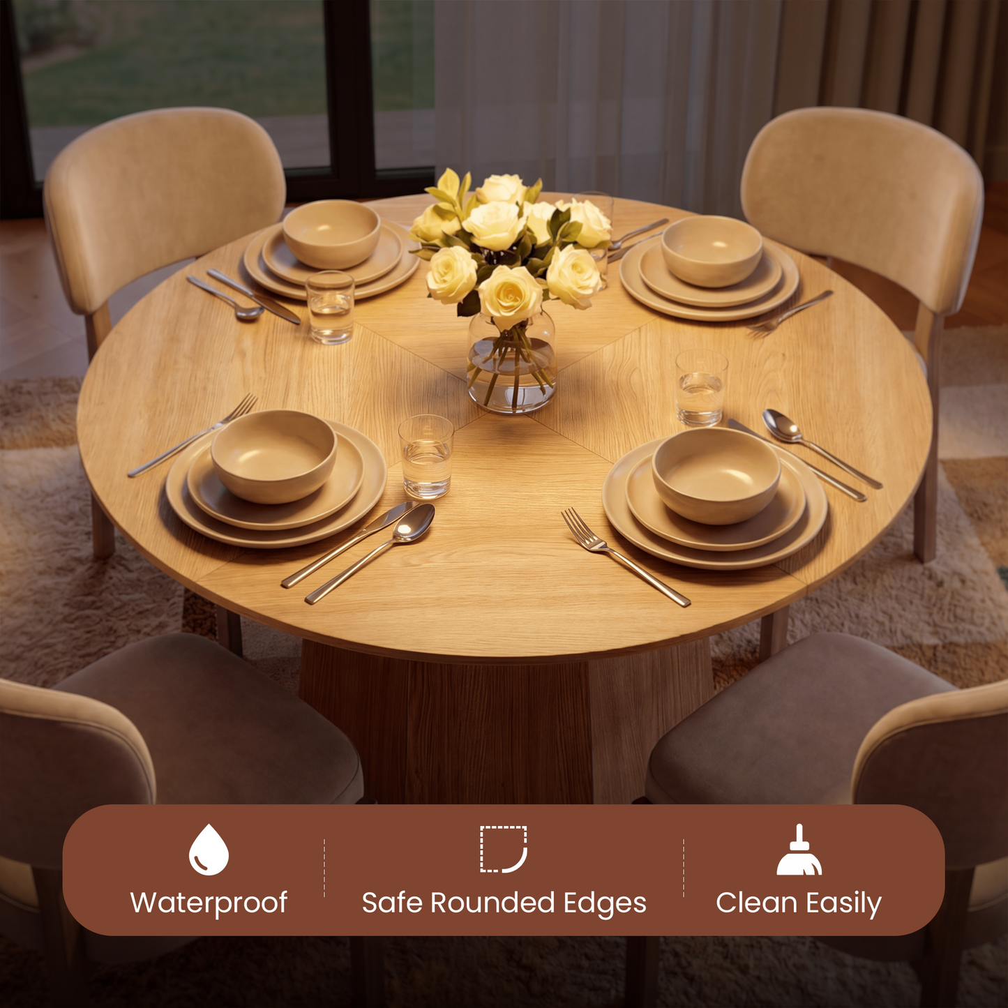 Arlo 43" Round Dining Table for 4 with Wooden Pedestal Base