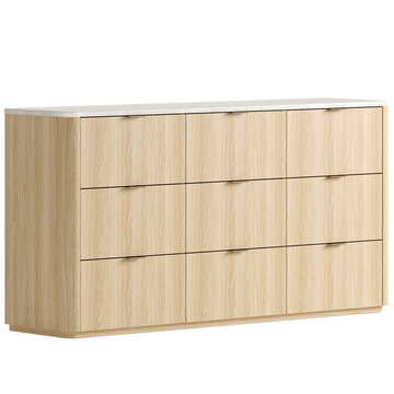 Travertine Fluted 9-Drawer Dresser, Natural