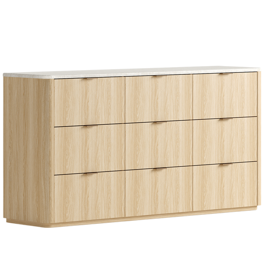 Travertine Fluted 9-Drawer Dresser, Natural
