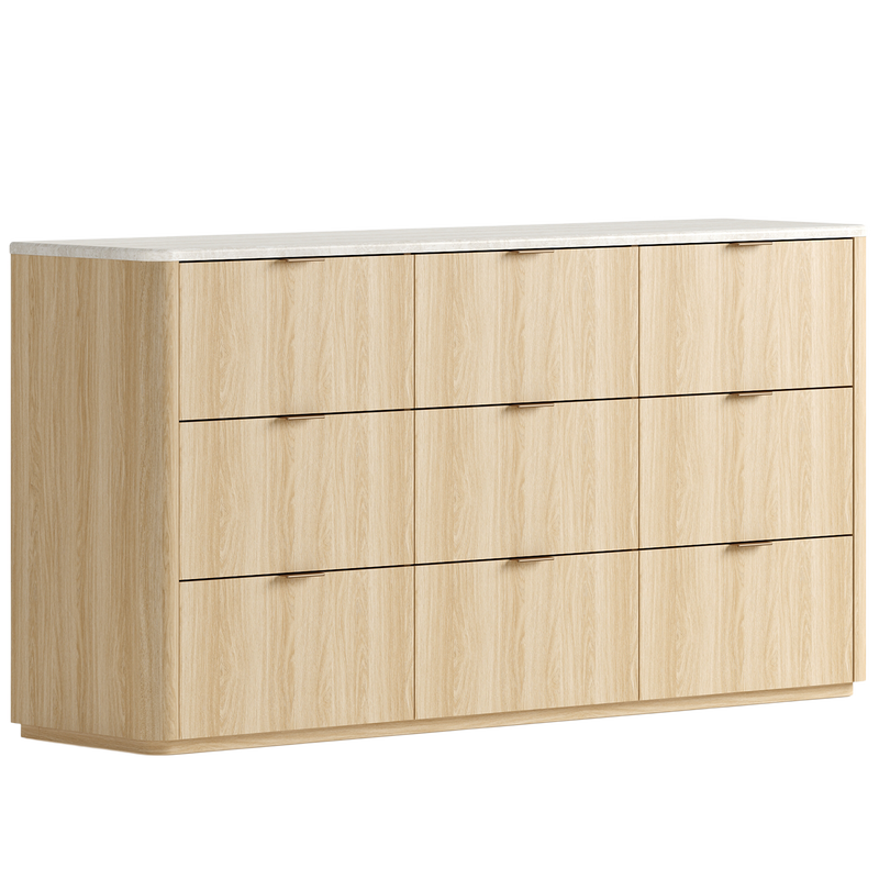 Travertine Fluted 9-Drawer Dresser, Natural