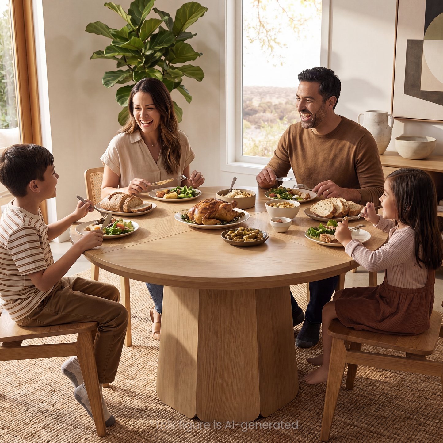 Arlo 43" Round Dining Table for 4 with Wooden Pedestal Base