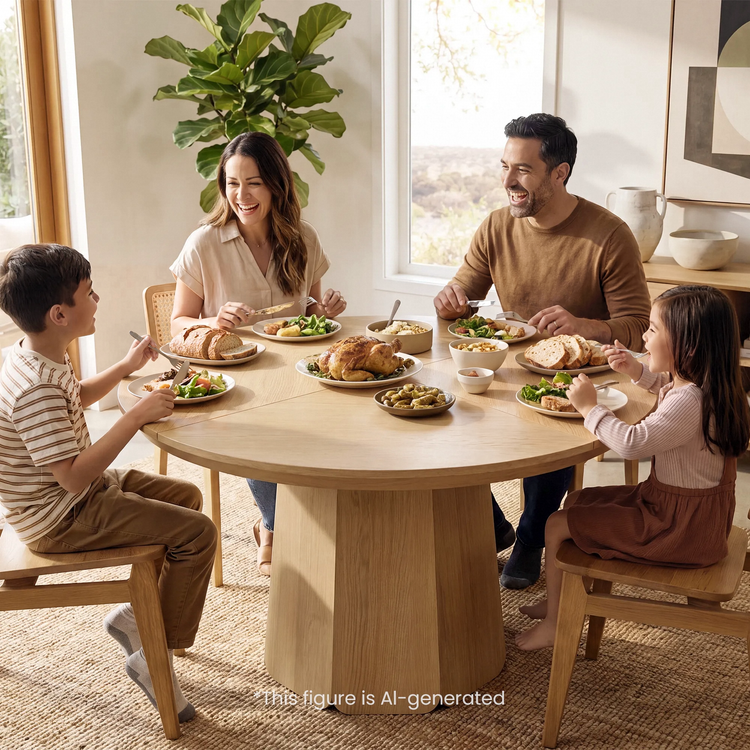 Arlo 43" Round Dining Table for 4 with Wooden Pedestal Base