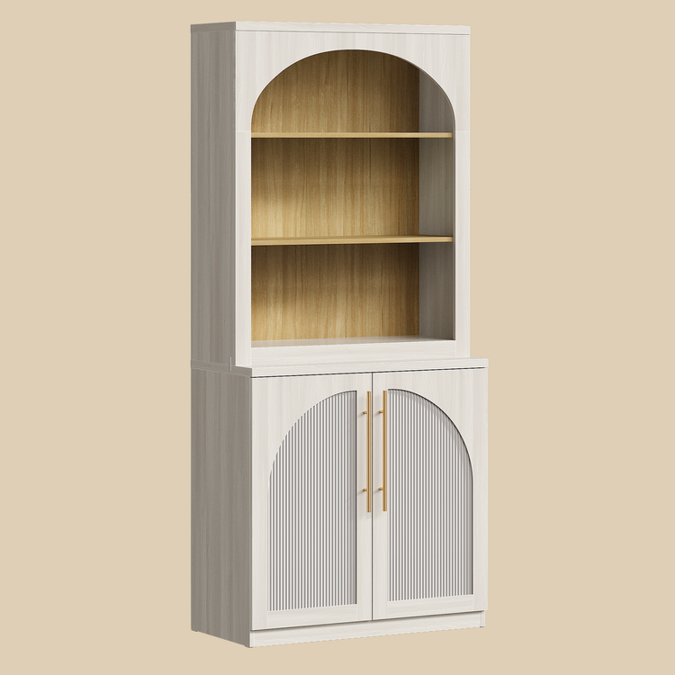 [Pre-Sale] Harmo Block 70" Arched Bookcase with Doors,  Hall Tree & Entryway Cabinet, White