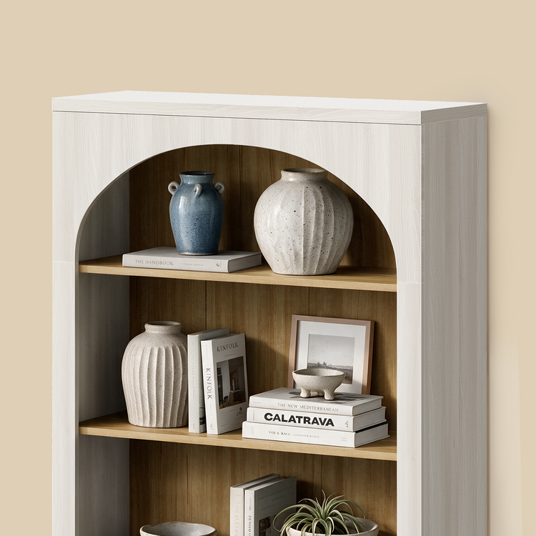 [Pre-Sale] Harmo Block 70" Arched Bookcase with Doors,  Hall Tree & Entryway Cabinet, White